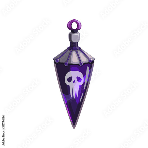 Poison deathfull witch potion with skull in sharp jar. Vector alchemy witchcraft drink