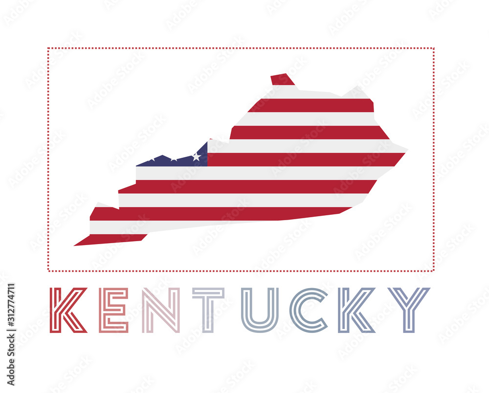 Fototapeta premium Kentucky Logo. Map of Kentucky with US state name and flag. Stylish vector illustration.
