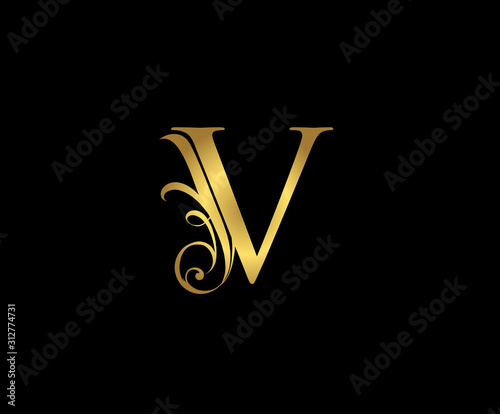 Golden V Luxury Logo Icon, Classy Gold V Letter Logo Design.