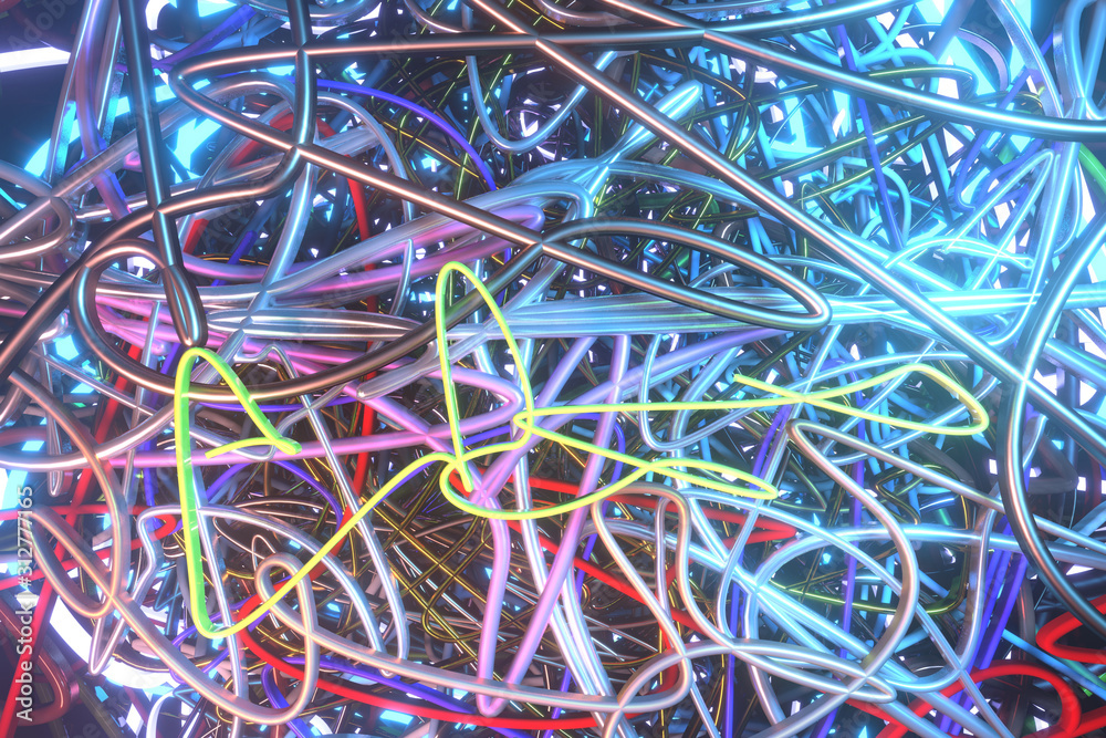 Background abstract, messy colorful string neon grow lights for design, graphic resource. 3D render. Background abstract, messy colorful string neon grow lights for design, graphic resource. 3D render.