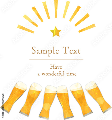 乾杯_生ビール_ビール_切り絵風_グラス_ベクター_コピースペース_イラスト_ドリンク_お酒_アルコール