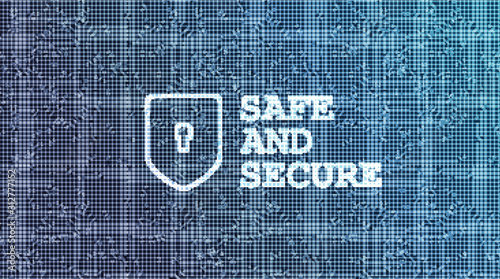 Shield Security with safe and secure text design,protection and Safety Concept on technology background,vector
