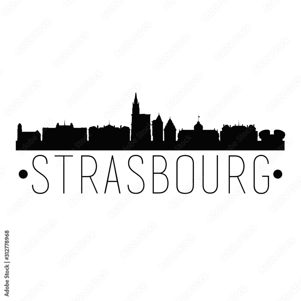 Strasbourg France. City Skyline. Silhouette City. Design Vector. Famous Monuments.