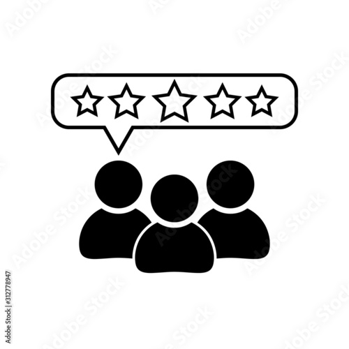 Customer review icon, quality rating, feedback, five stars line symbol on white background. Vector illustration 