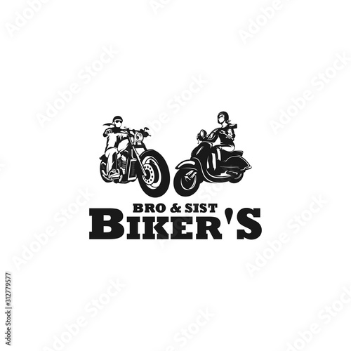 brother and sister biker silhouette logo
