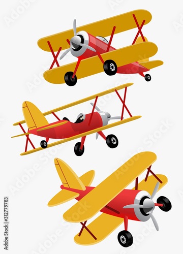 set bundle cartoon of double wings airplane