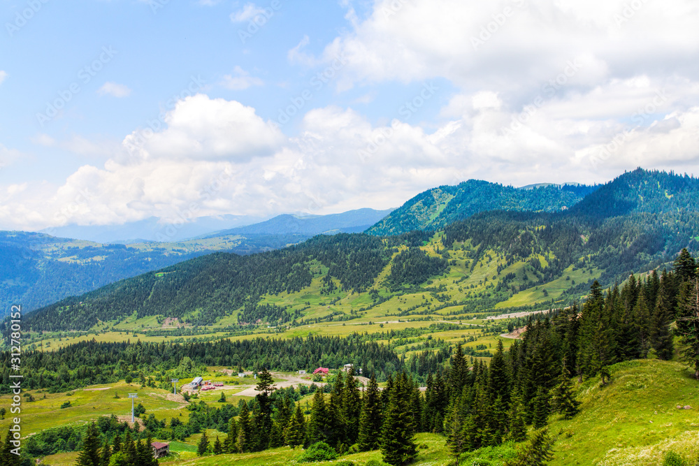 Fototapeta premium Caucasian mountains. Ski lift in summer. Goderdzi Pass in Georgia
