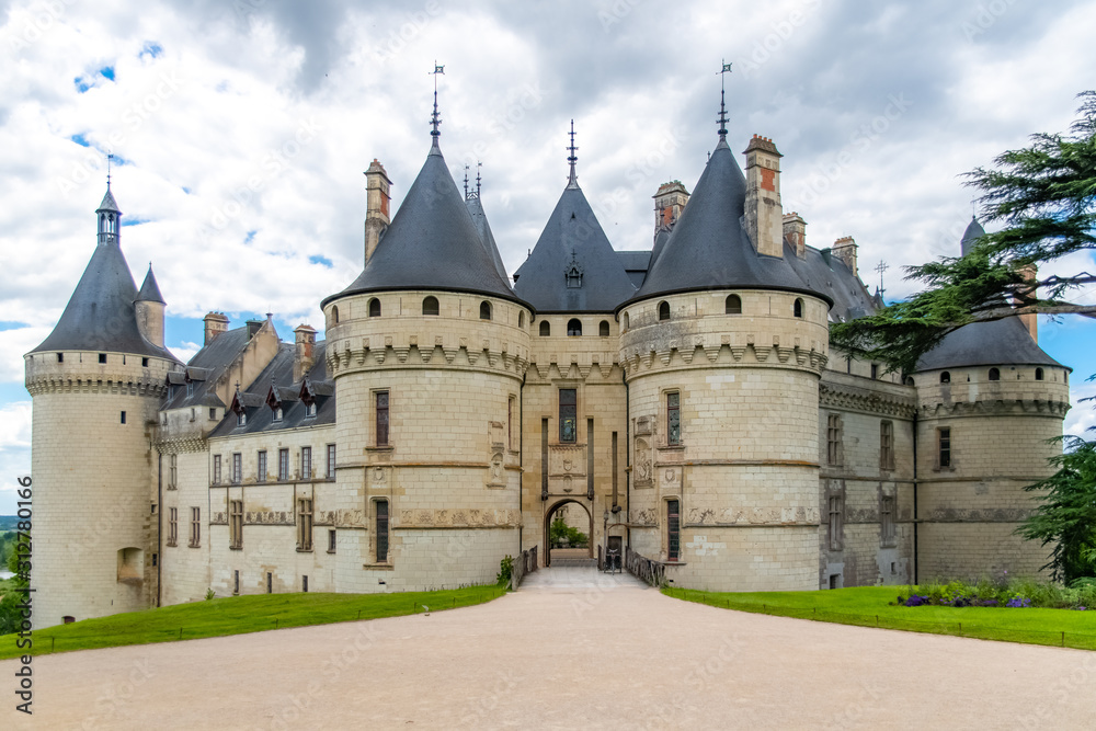 Chaumont-sur-Loire castle, France, June 15th, 2019, beautiful French heritage, panorama