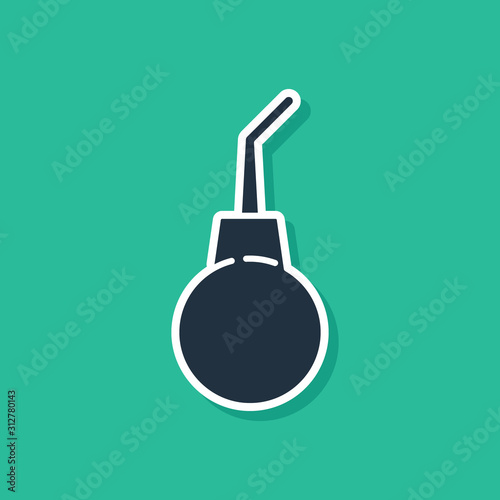 Blue Enema pear icon isolated on green background. Medical rubber pump. Vector Illustration