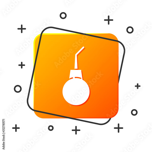White Enema pear icon isolated on white background. Medical rubber pump. Orange square button. Vector Illustration