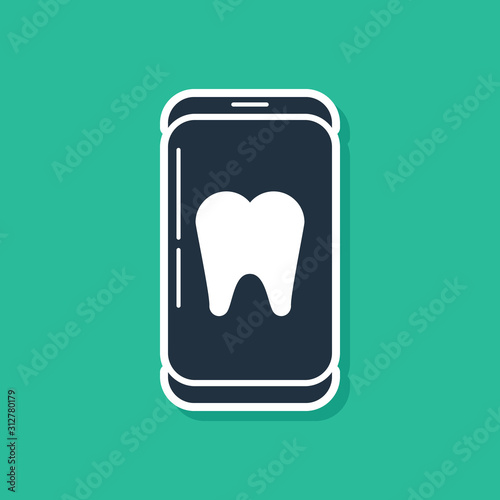 Blue Online dental care icon isolated on green background. Dental service information call center. Vector Illustration