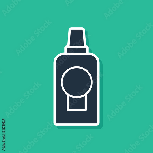 Blue Mouthwash plastic bottle icon isolated on green background. Liquid for rinsing mouth. Oralcare equipment. Vector Illustration