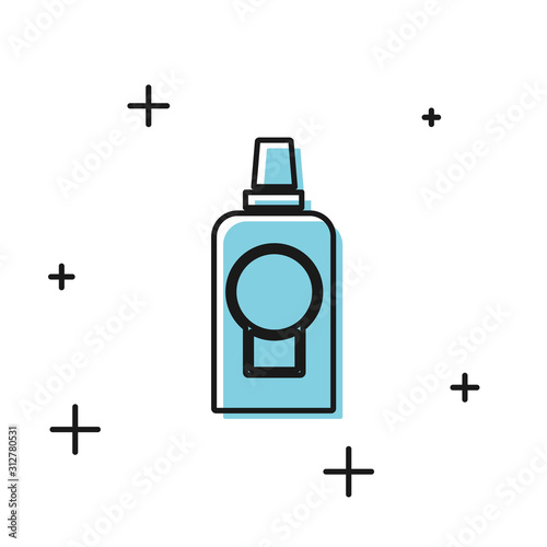 Black Mouthwash plastic bottle icon isolated on white background. Liquid for rinsing mouth. Oralcare equipment. Vector Illustration