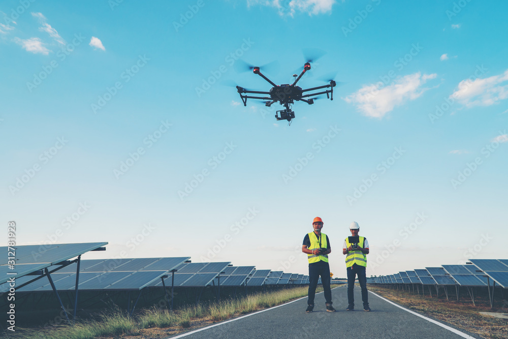 custom made wallpaper toronto digitalInspector engineering concept; Engineer inspect solar panel at solar power plant