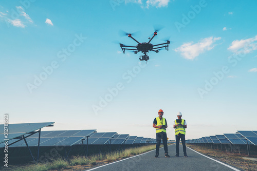 Inspector engineering concept; Engineer inspect solar panel  at solar power plant