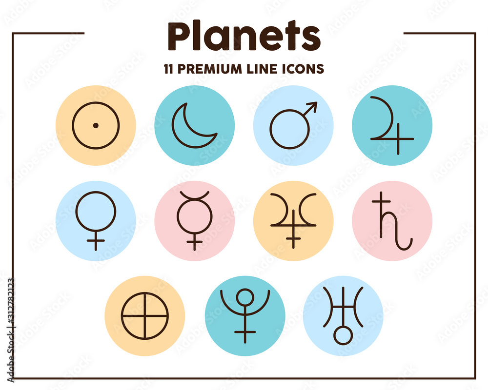 Astrology signs thin line icons. Planet signs. Vector illustration symbol elements for web design. Astrology signs thin line icons. Planet signs. Vector illustration symbol elements for web design.