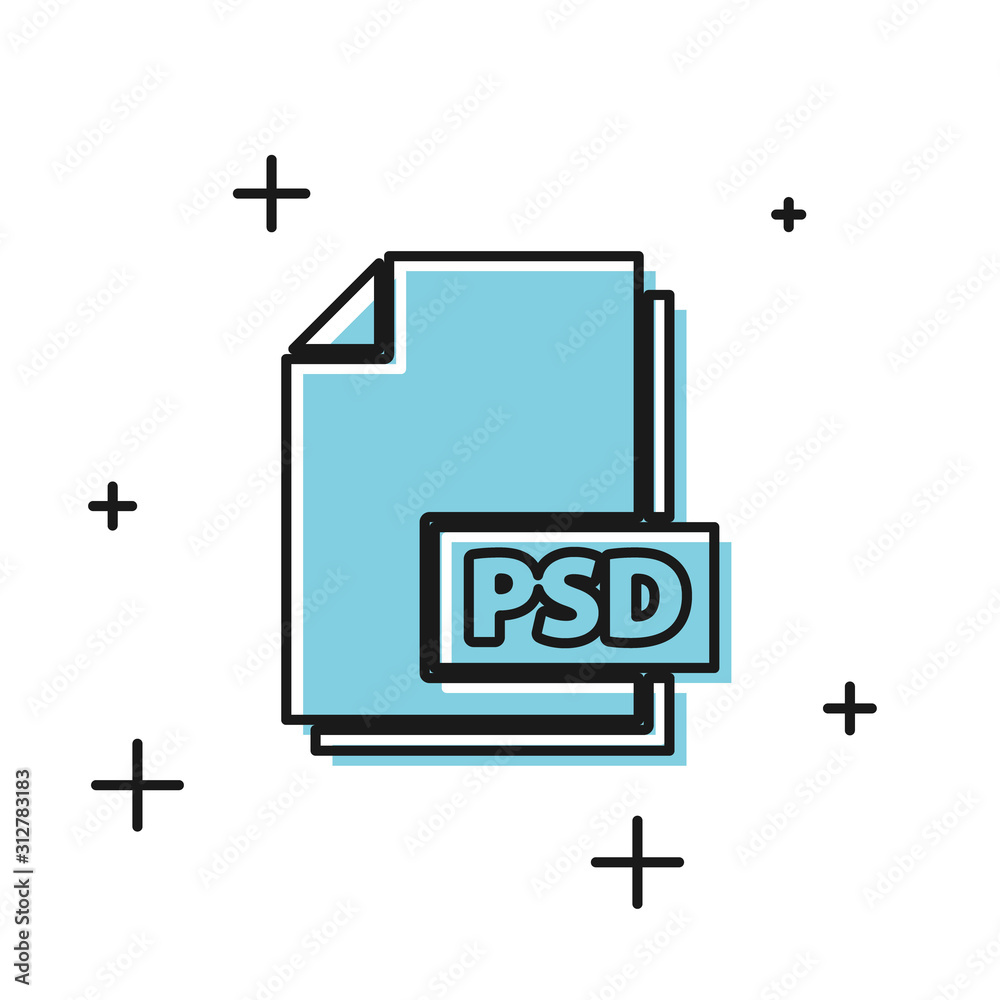 Black PSD file document. Download psd button icon isolated on white ...