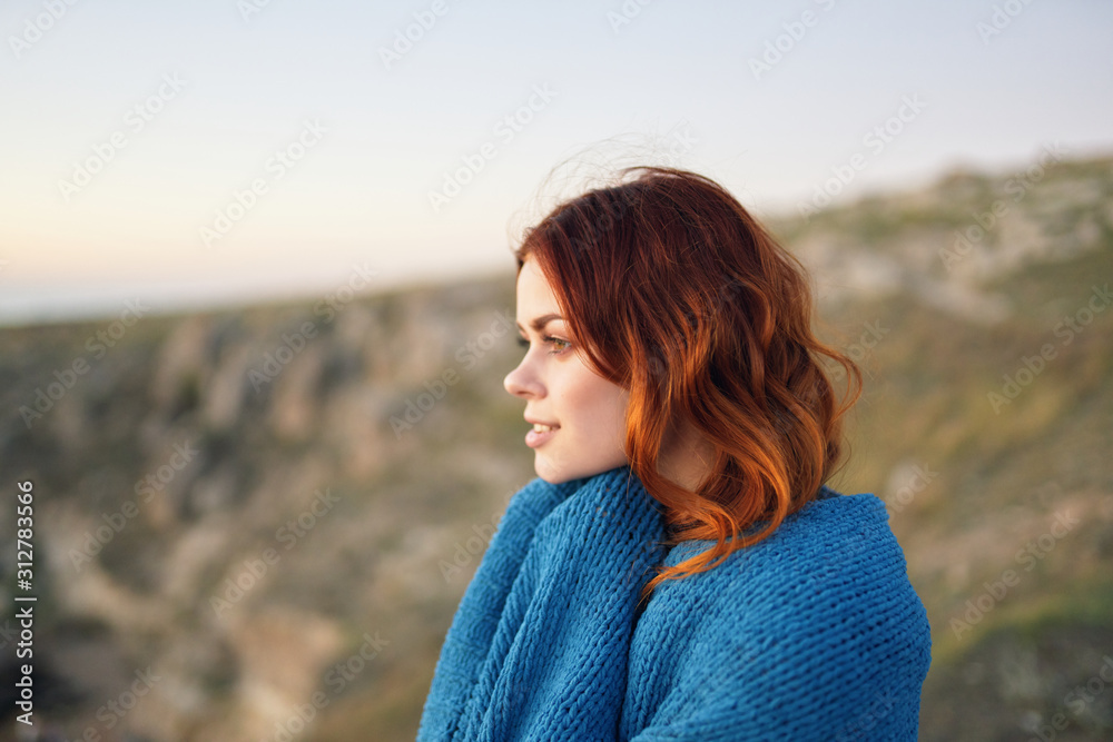 portrait of a girl on the background of blue sky portrait of a girl on the background of blue sky