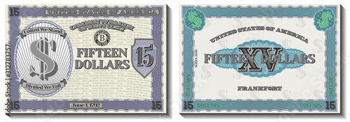 A fictional US banknote of $ 15 is dedicated to the state of Kentucky. Guilloche frame