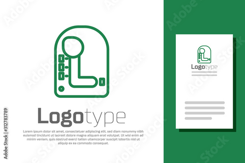 Green line Gear shifter icon isolated on white background. Transmission icon. Logo design template element. Vector Illustration