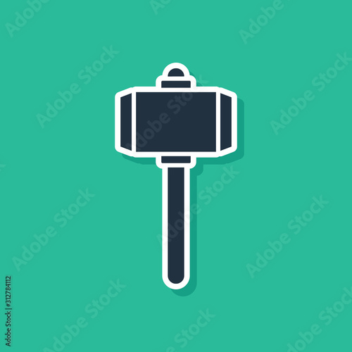 Blue Battle hammer icon isolated on green background. Vector Illustration