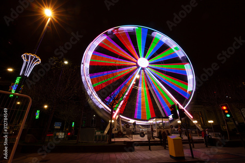 Wheel of light in Leeds, near Town Hall at Christmas time.
