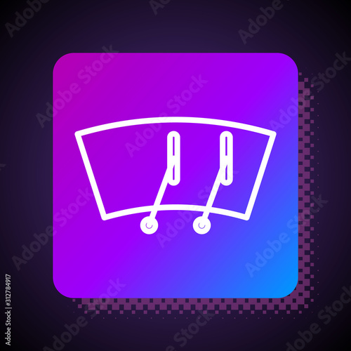 White line Windscreen wiper icon isolated on black background. Square color button. Vector Illustration