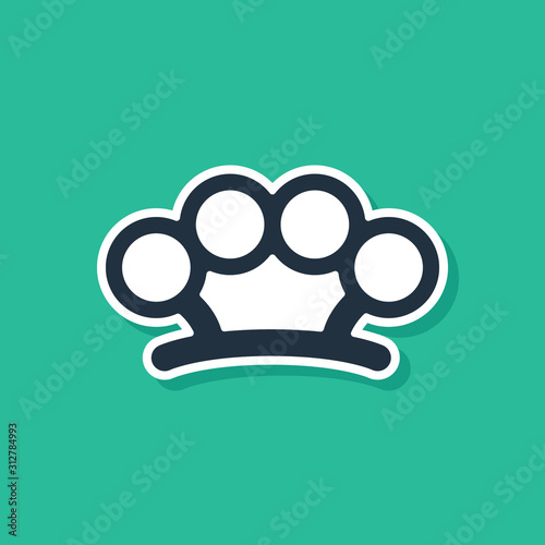 Blue Brass knuckles icon isolated on green background. Vector Illustration