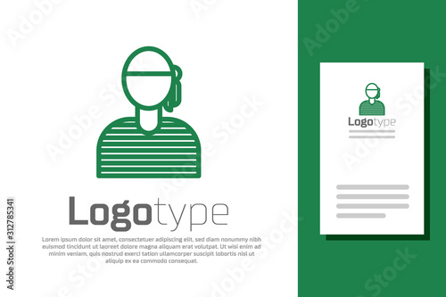 Green line Sailor captain icon isolated on white background. Logo design template element. Vector Illustration