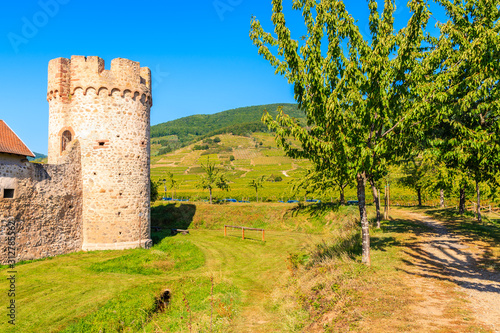 Beautiful castle tower in picturesque Kientzheim village, Alsace wine region, France photo