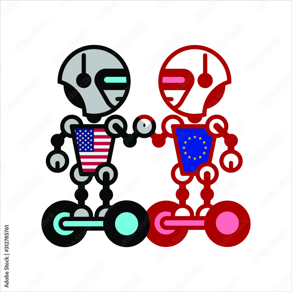 Robots on white. Technology, the future. Cartoon vector illustration Robots on white. Technology, the future. Cartoon vector illustration