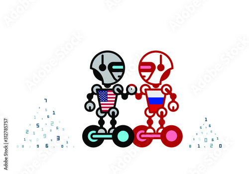 Robots on white. Technology, the future. Cartoon vector illustration