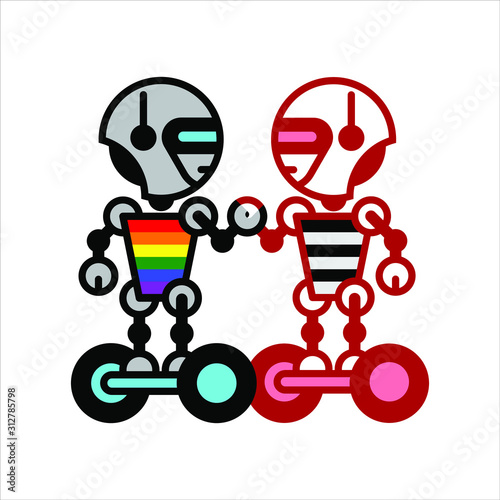 Robots on white. Technology, the future. Cartoon vector illustration
