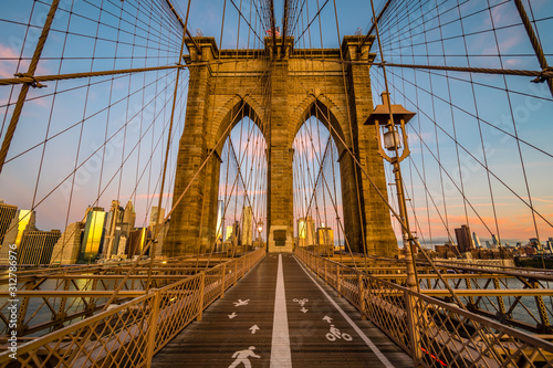 No people on Brooklyn bridge before sunrise, New York, USA