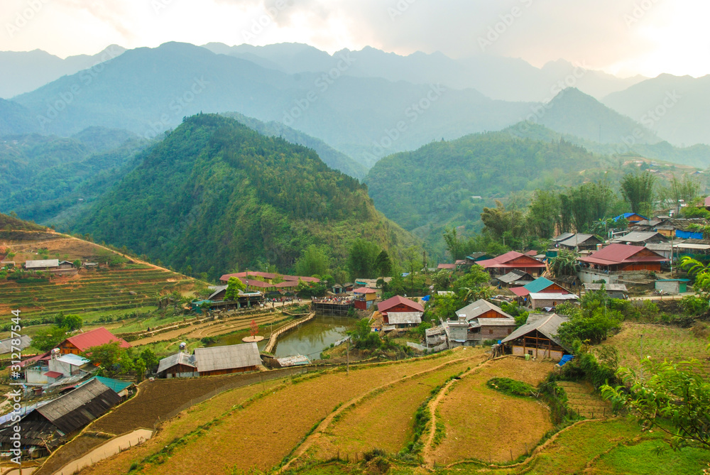 Scenic view of Cat Cat Hmong village by Sapa, Vietnam 