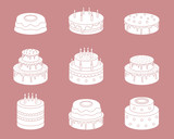 Cakes Icons set - Vector solid silhouettes of sweet dessert, pastry, chocolate and cupcake for the site or interface
