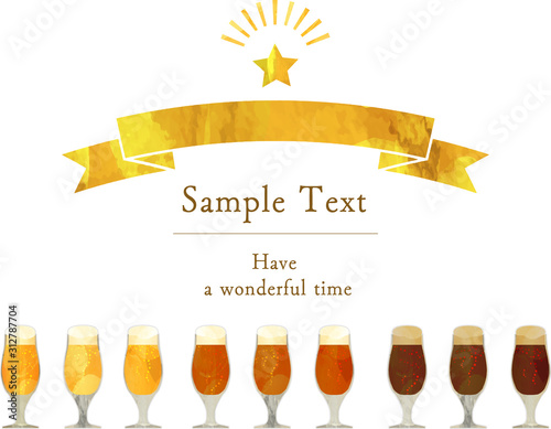 クラフトビール_黒ビール_コピースペース_リボン_グラス_ベクター_イラスト_お酒_アルコール