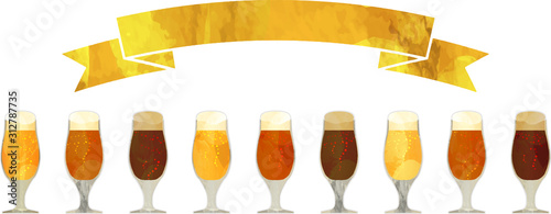 バナー_帯_クラフトビール_黒ビール_地ビール_グラス_ベクター_イラスト_お酒_アルコール
