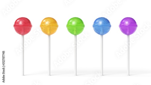 Set of five colorful sweet lollipops isolated on white background © 3d_kot
