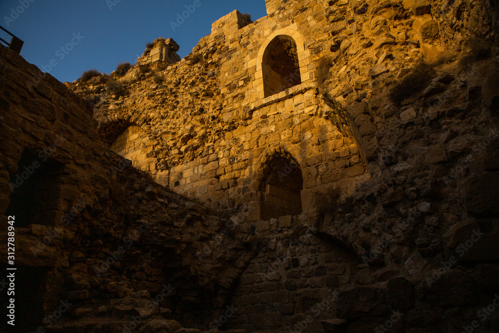 Kerak Castle, a large Christian crusader castle in Kerak (Al Karak) in Jordan. 