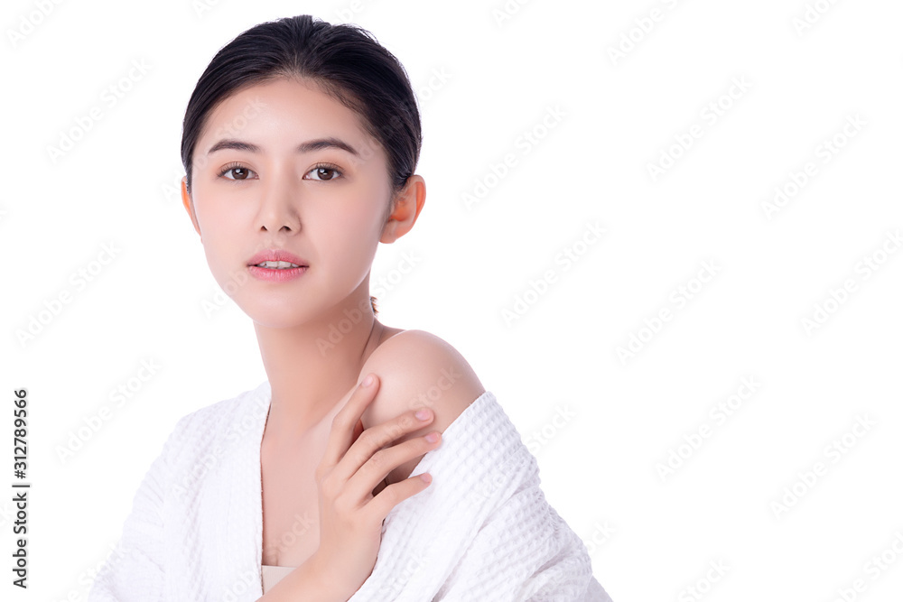 Portrait beautiful young asian woman clean fresh bare skin concept. Asian girl beauty face skincare and health wellness, Facial treatment, Perfect skin, Natural make up. Isolated on white background. Portrait beautiful young asian woman clean fresh bare skin concept. Asian girl beauty face skincare and health wellness, Facial treatment, Perfect skin, Natural make up. Isolated on white background.