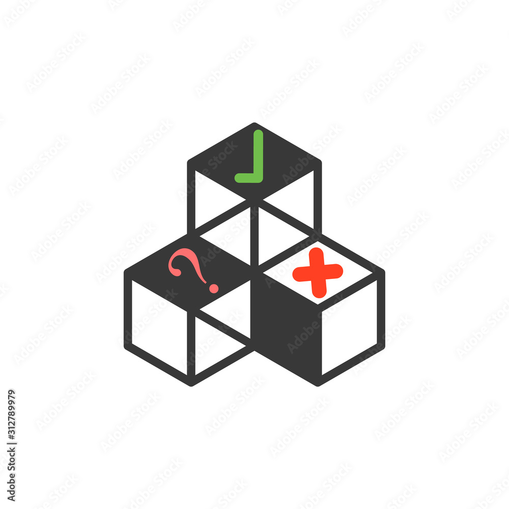 3D three cubes construction with checkmarks. Stock Vector illustration isolated on white background.