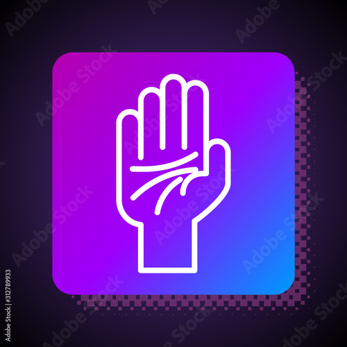White line Palmistry of the hand icon isolated on black background. Square color button. Vector Illustration