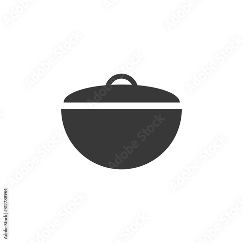 Icon metal hiking pot or cauldron in flat style. Hiking pot for tourism and cooking on a fire, hiking in nature and a picnic. Isolated flat vector illustration of a camping bowler.