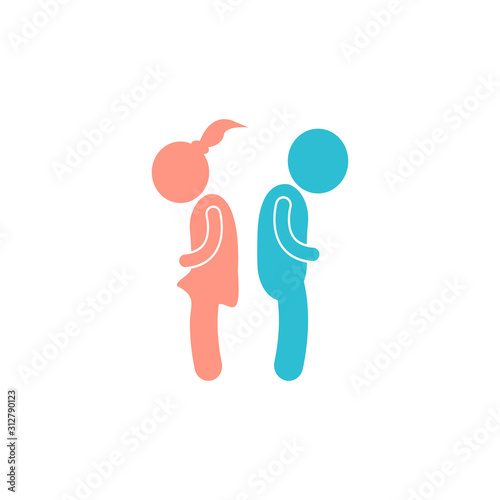 Vector quarrel icon. The man and the woman broken up icon on white isolated background.