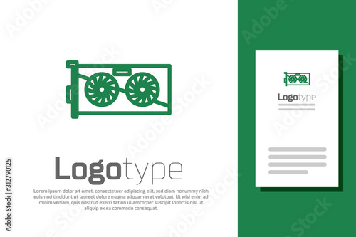 Green line Video graphic card icon isolated on white background. Logo design template element. Vector Illustration