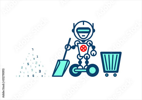 Robot on white. Technology, the future. Cartoon vector illustration