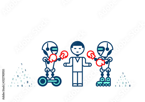 Robot on white. Technology, the future. Cartoon vector illustration