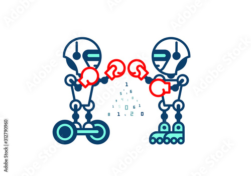 Robot on white. Technology, the future. Cartoon vector illustration