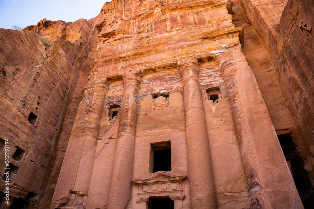 Beauty of rocks and ancient architecture in Petra, Jordan. Ancient temple in Petra, Jordan